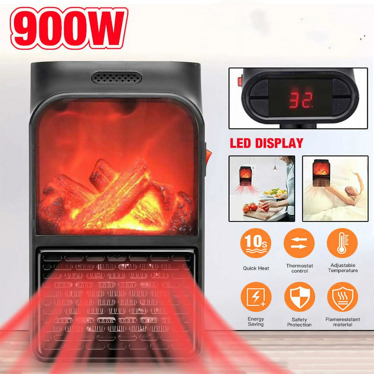 900W Mini Black Ceramic Electric Heater F370
