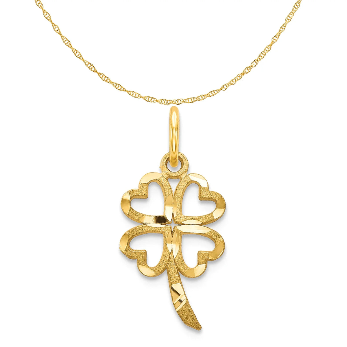 14K Yellow Gold 4 Leaf Clover Pendant Charm with Rope Chain Necklace 20'' C691790