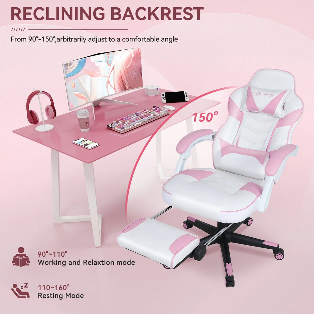 Pink Ergonomic Reclining Gaming Chair with Footrest R57105