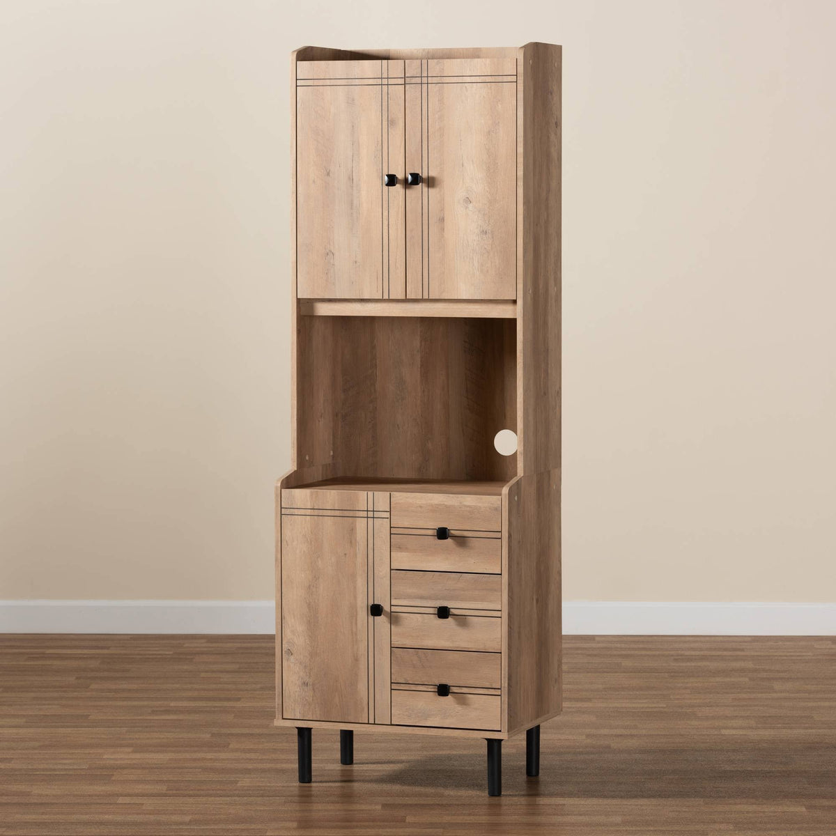 Oak Brown 3-Drawer Kitchen Storage Cabinet V4414
