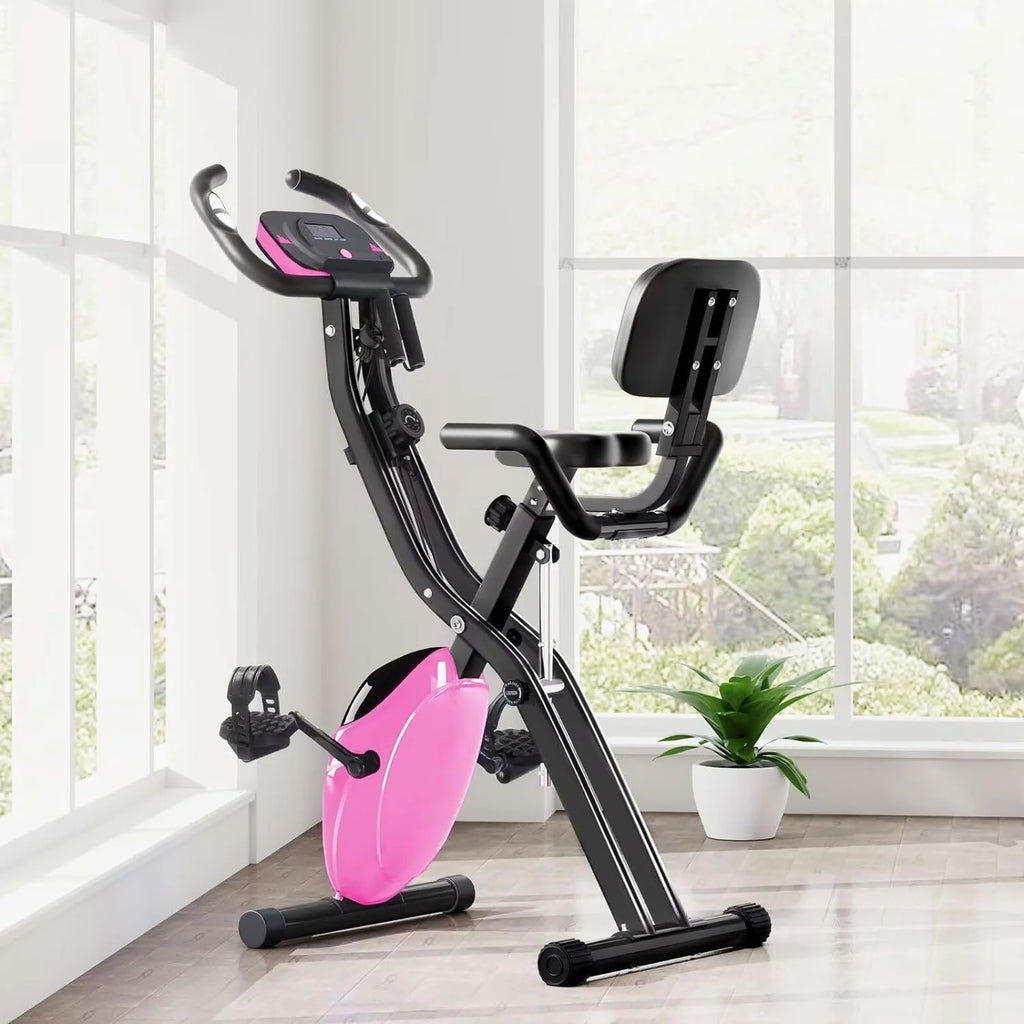 Foldable Magnetic Exercise Bike 300 lbs with Backrest K7383