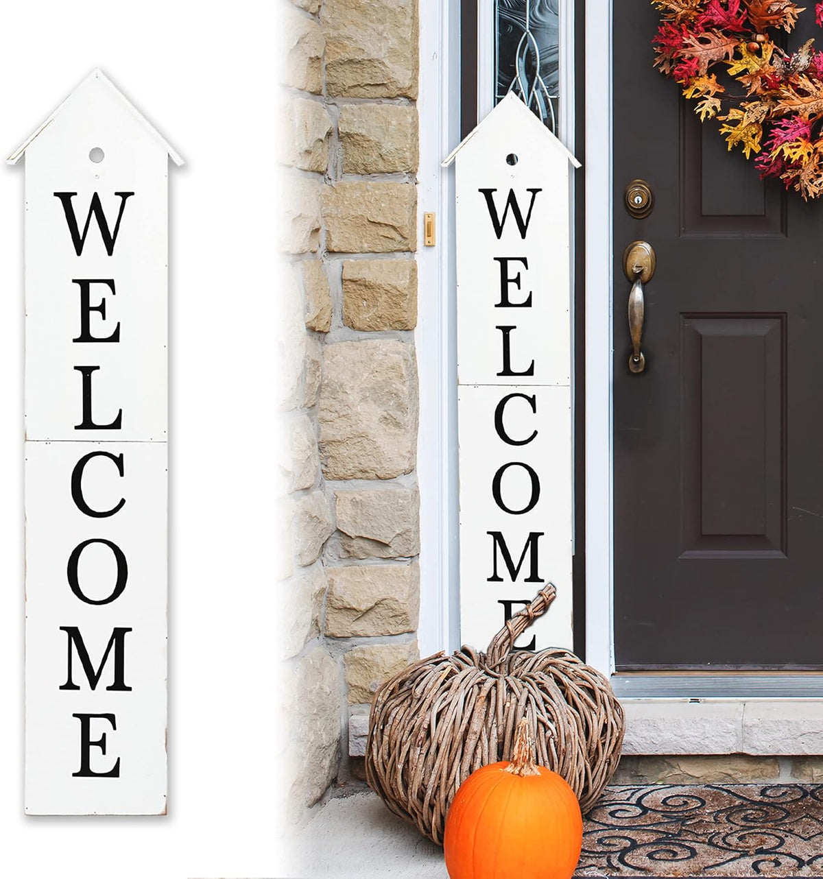 4ft Vertical Wooden Welcome Sign (White) O118