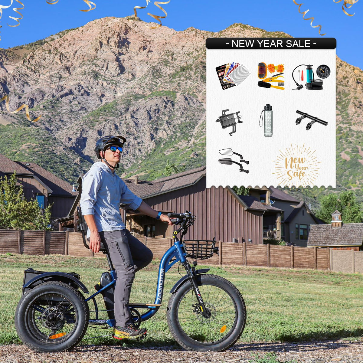 750W 85 MI Electric Tricycle 48V 20Ah Removable Battery Step-Thru Cyan K9646