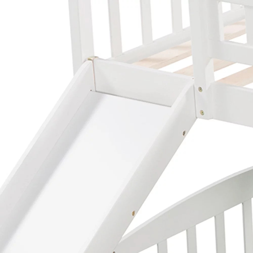 White Double Loft Bed with Slide and Ladder B72258