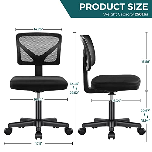 Black Ergonomic Mesh Mid Back Armless Desk Chair with Wheels K731