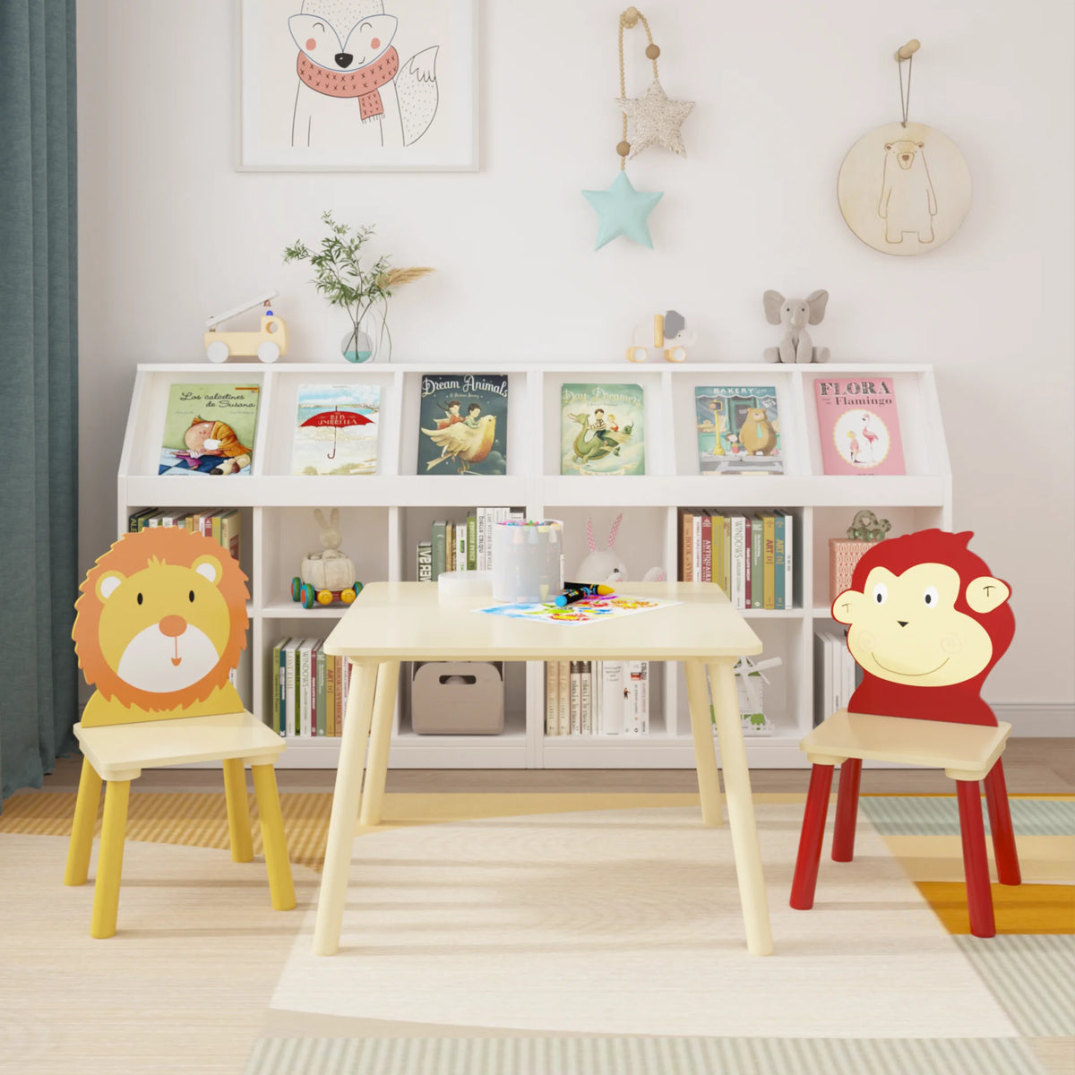 Kids Table and 2 Chairs Set, 3 Pieces Wooden Activity Play Table Set W279800