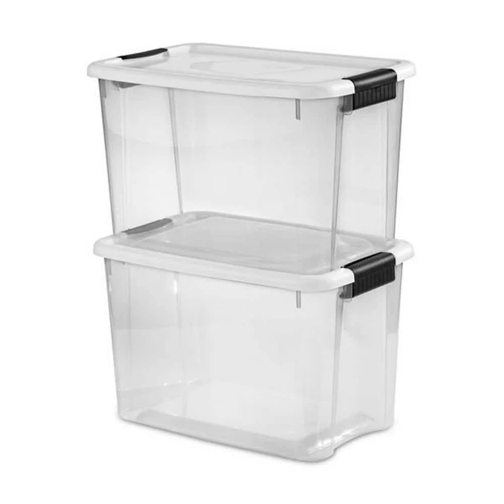 30 Qt. Storage Box with White Lid and Clear Base 12-Pack R8981