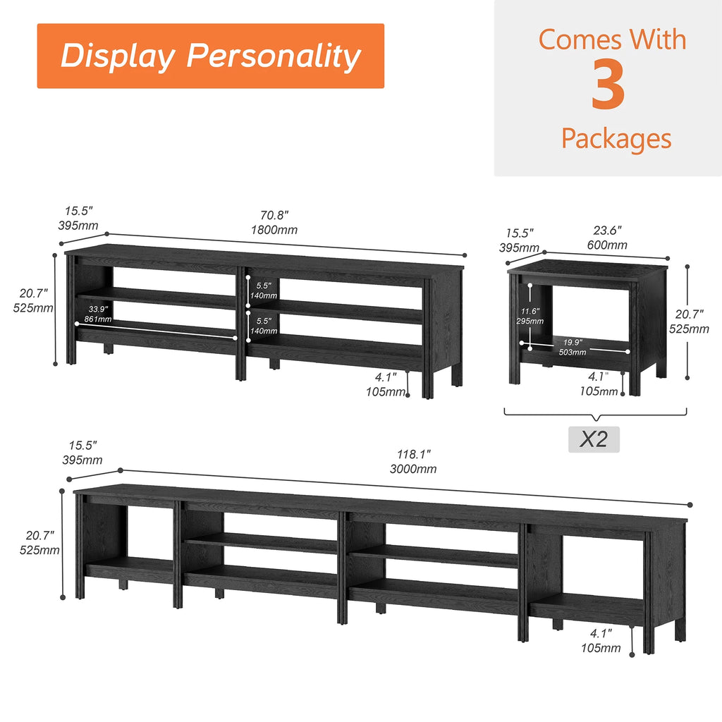 Black Wood TV Stand with 8 Storage P614375