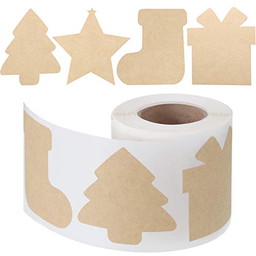 300 Pcs Brown Kraft Paper Christmas Gift Tags Stickers 2.5 x 2.5 Inches C915403