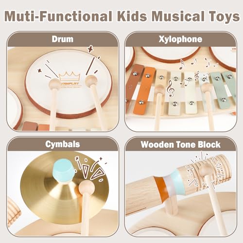 9 in 1 Wooden Musical Instruments Drum Set with Xylophone V1508