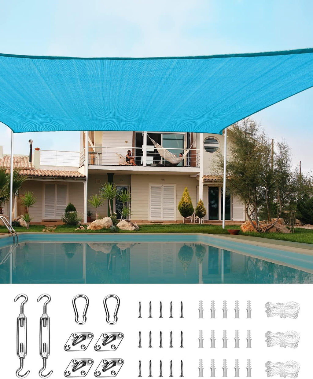 20X20FT 185G HDPE Square Sun Shade Sail Canopy (White) S504252