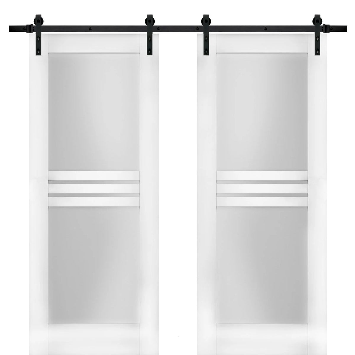 Modern Double Barn Door 36 x 80 inches with Opaque Glass 4 Lites K8857
