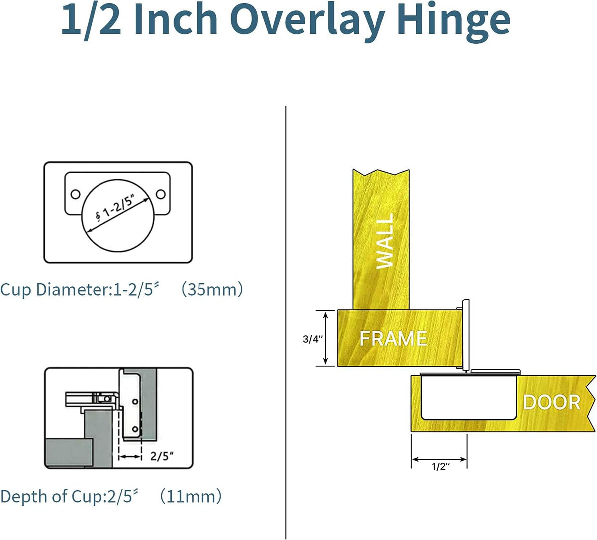 10 Pack Soft Close Cabinet Hinges, 1/2 Inch Overlay, Satin Nickel O220021