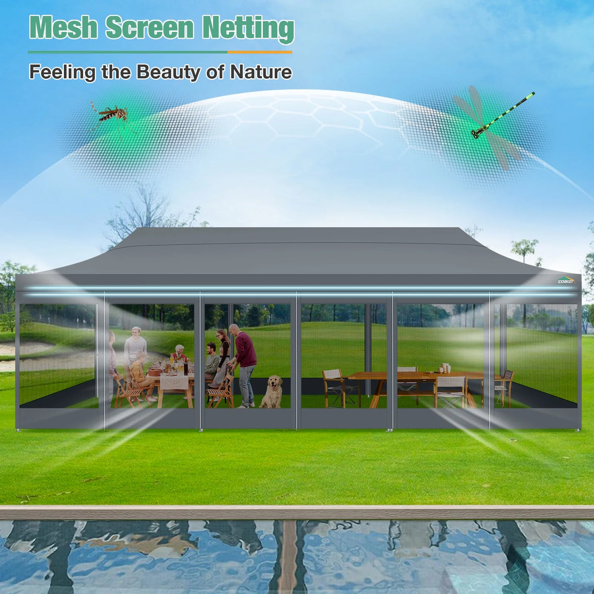 10x15 Heavy Duty Pop up Canopy Tent with Netting and Sidewalls, Black G866