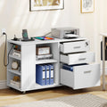 White Wood File Cabinet with Charging Station N6518
