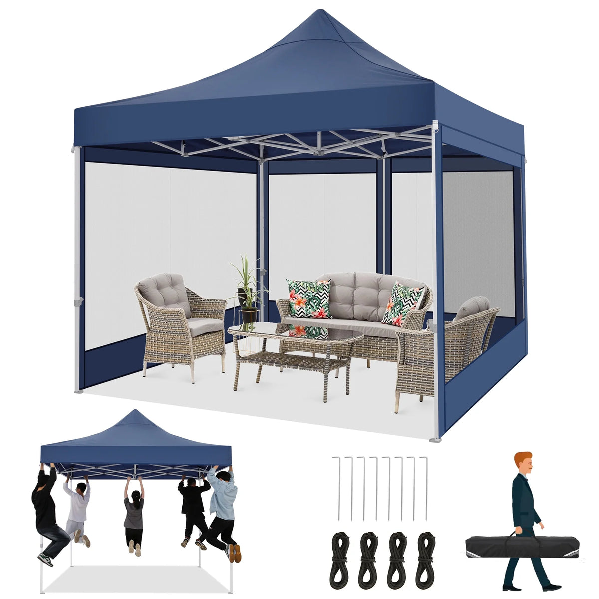 10x15 Heavy Duty Pop up Canopy Tent with Netting and Sidewalls, Black G866