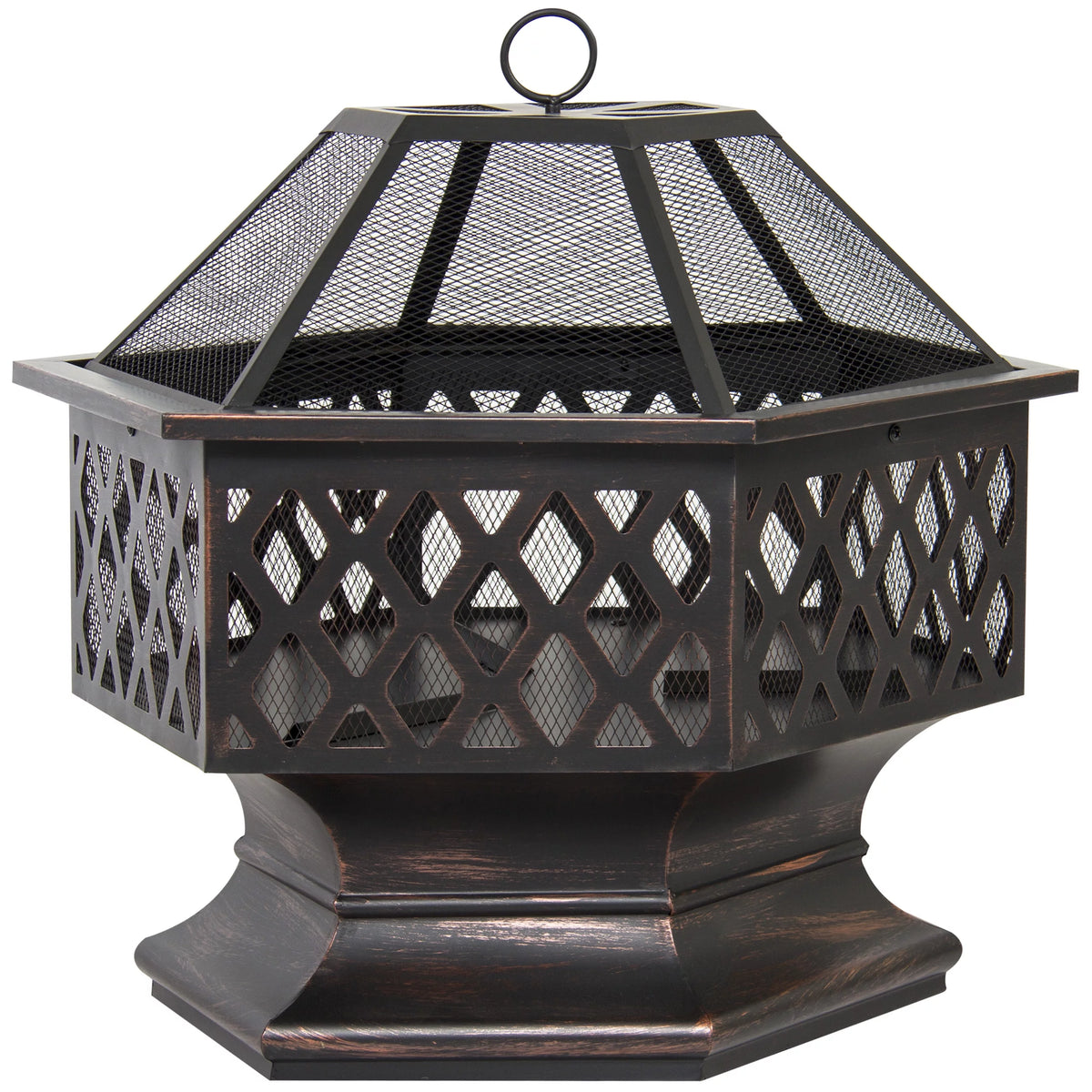 24 Hexagon Wood Bronze Finish Steel Fire Pit D579072