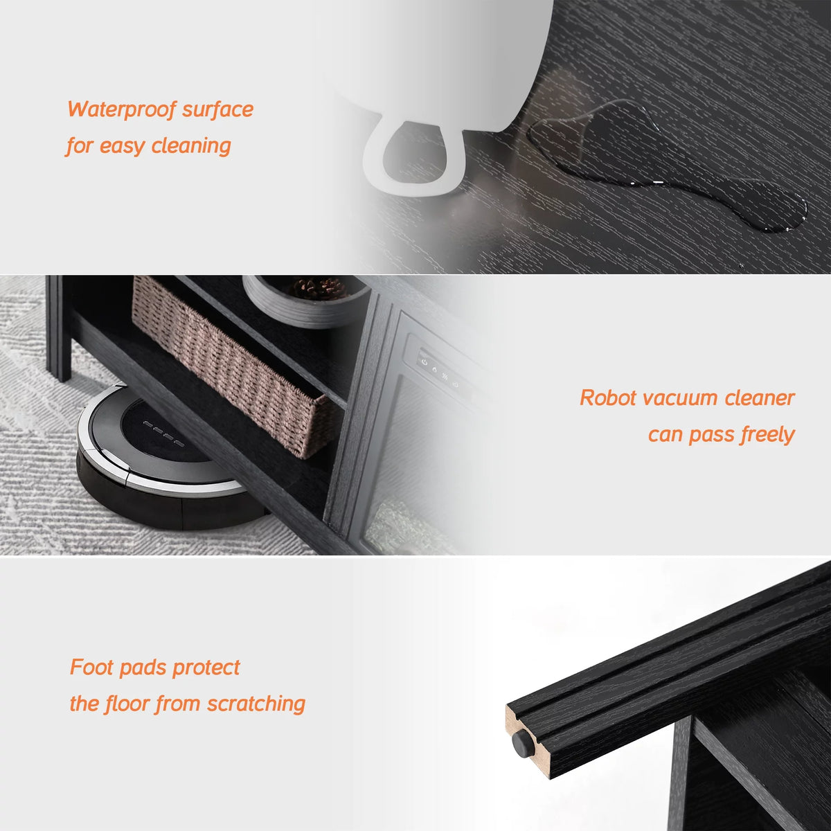 Black Wood TV Stand with 8 Storage P614375
