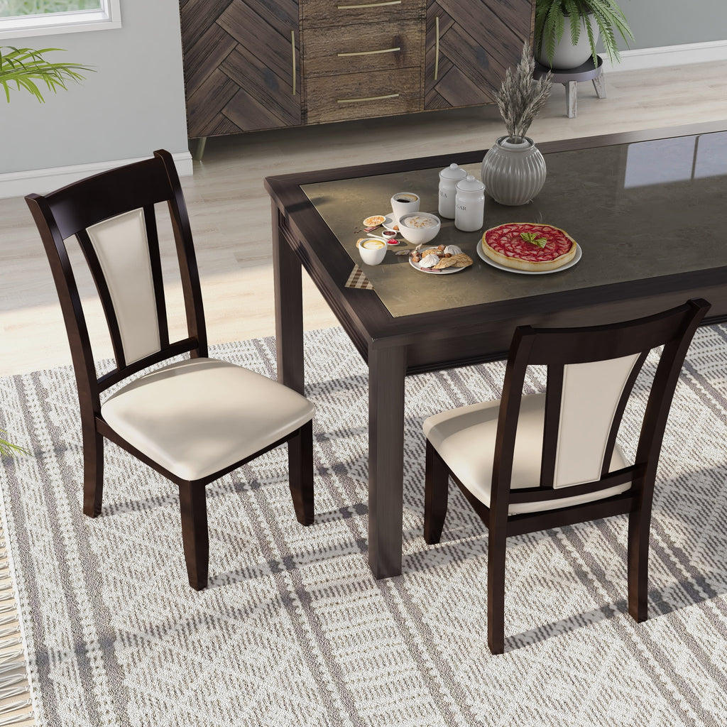 Slatted Dark Cherry Padded Dining Chairs Set of 2 K58344