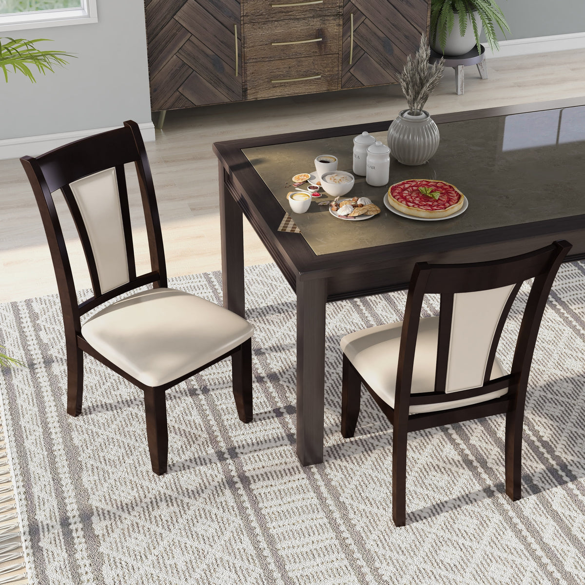 Slatted Dark Cherry Padded Dining Chairs Set of 2 K58344