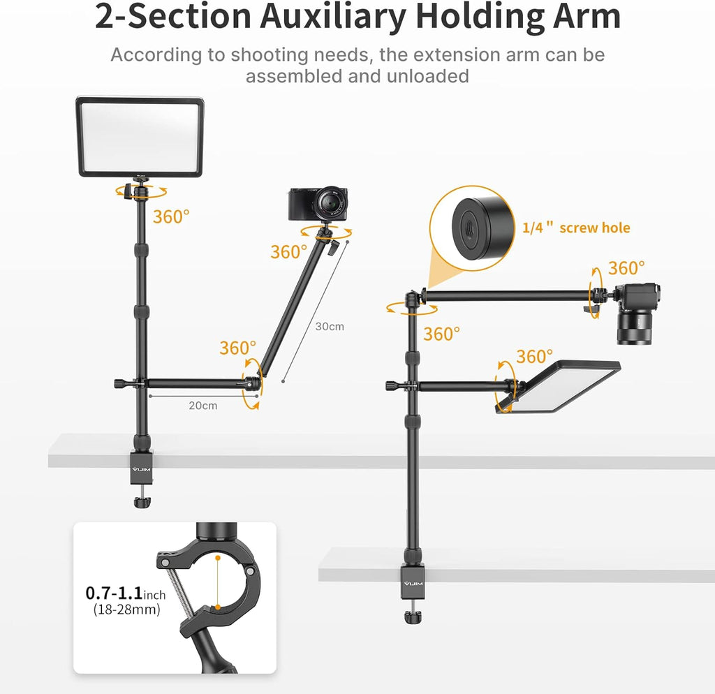 Camera Mount Desk Stand with Auxiliary Holding Arm H297