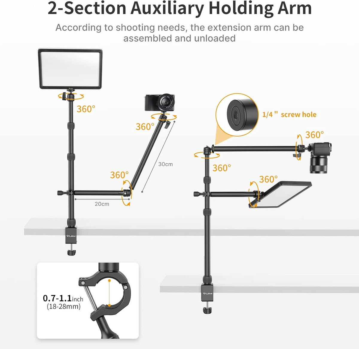 Camera Mount Desk Stand with Auxiliary Holding Arm H297