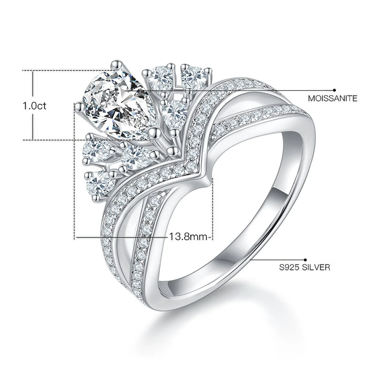 18k White Gold Over Silver Pear Cut Moissanite Engagement Ring H409069