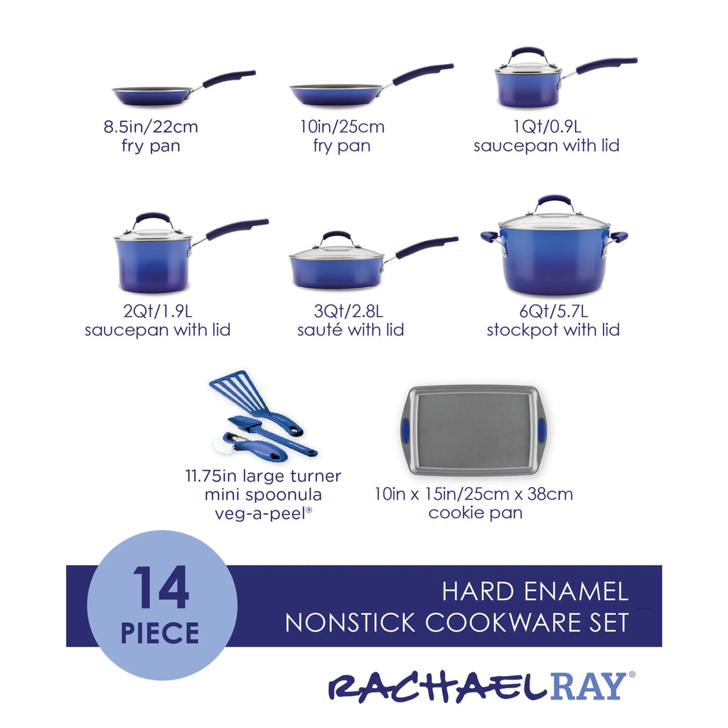 14 Pc Hard Enamel Nonstick Cookware Set Blue Gradient U123763