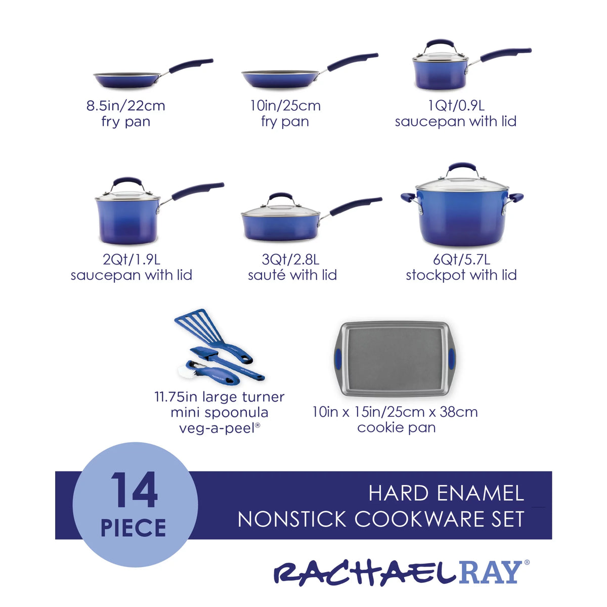 14 Pc Hard Enamel Nonstick Cookware Set Blue Gradient U123763
