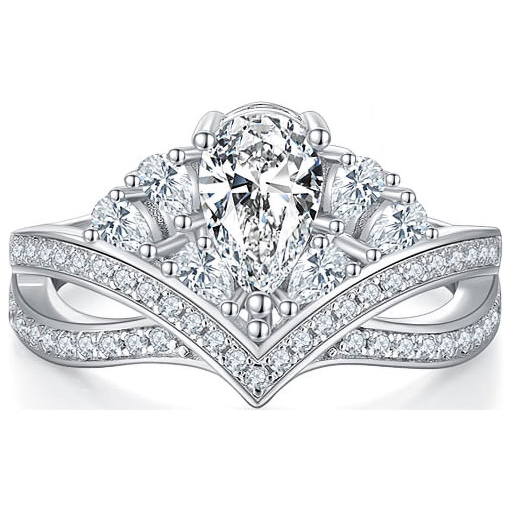 18k White Gold Over Silver Pear Cut Moissanite Engagement Ring H409069
