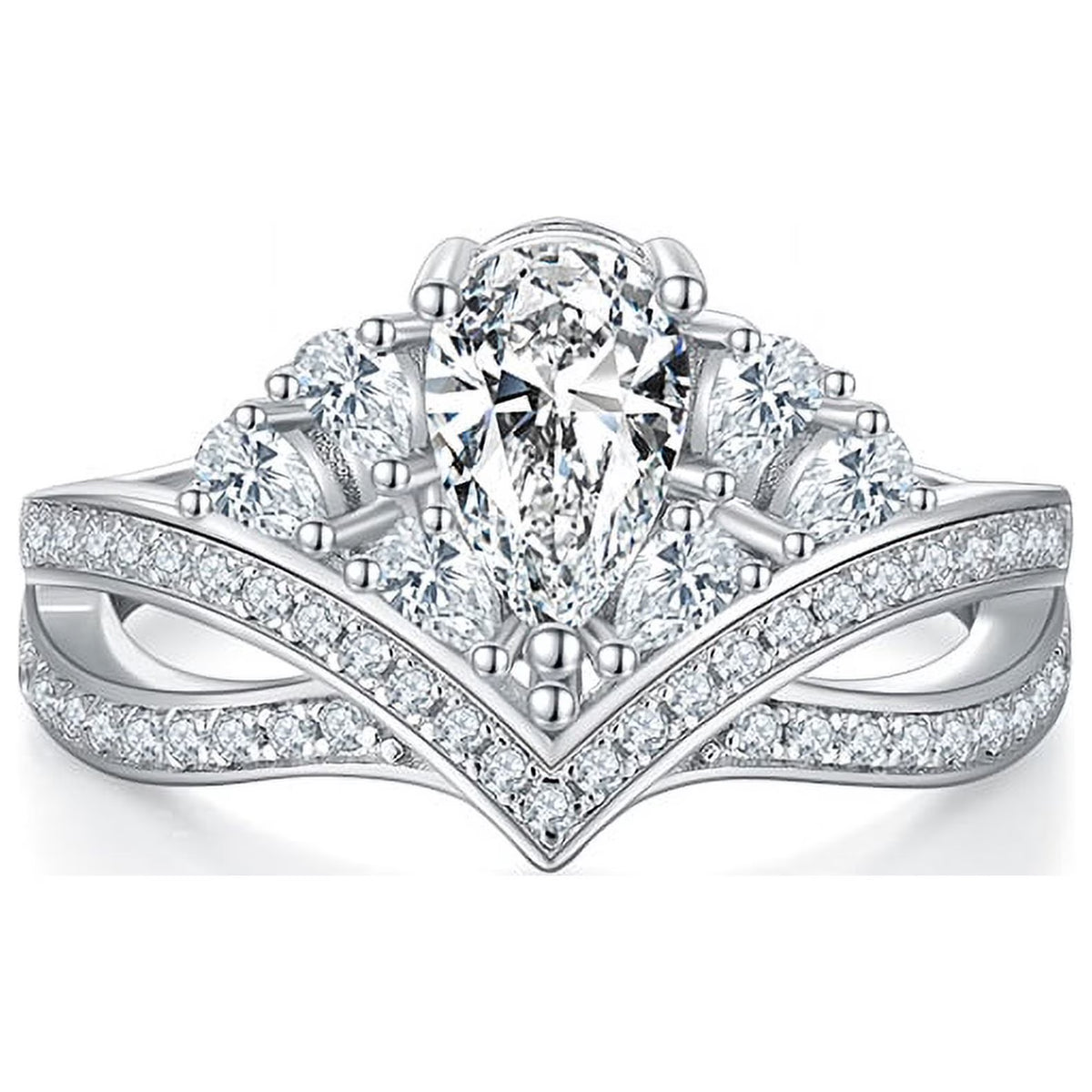 18k White Gold Over Silver Pear Cut Moissanite Engagement Ring H409069