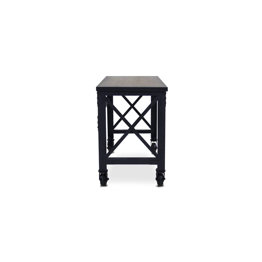 Rolling Industrial Desk with Wooden Top 46 x 24 Inches E46083