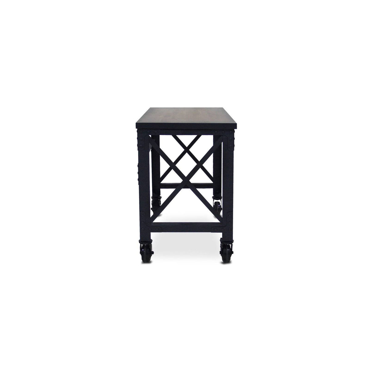 Rolling Industrial Desk with Wooden Top 46 x 24 Inches E46083